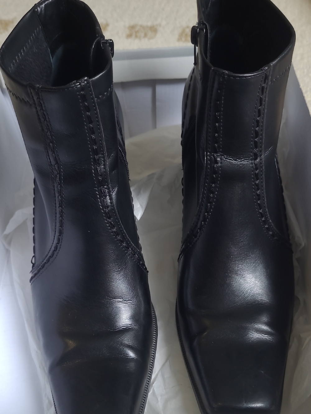 Franco Sarto Black Leather Square-Toe Ankle Booties - Picture 12 of 12